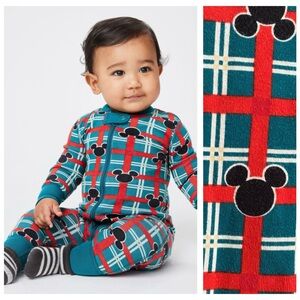 Hanna Anderson Disney Mickey Mouse Plaid Holiday Organic Cotton Zip Sleeper 18m